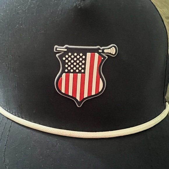 PrimeTime Lacrosse USA Flag Shield Performance Snapback Hat Navy New tournament - Picture 1 of 7